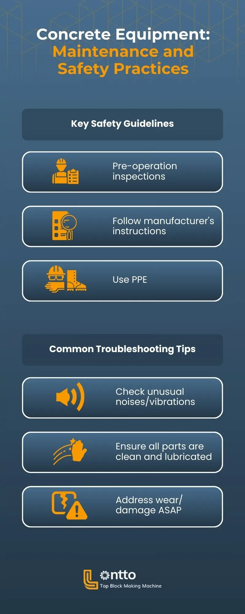 concrete equipment safety guidelines and troubleshooting tips